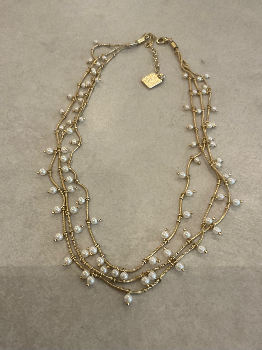 Anne Klein Gold-Tone Multi-Strand Necklace with White Pearls